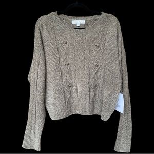 Sugar Moon Sweater Juniors Size Large Cropped Cable Knit Olive Green NEW